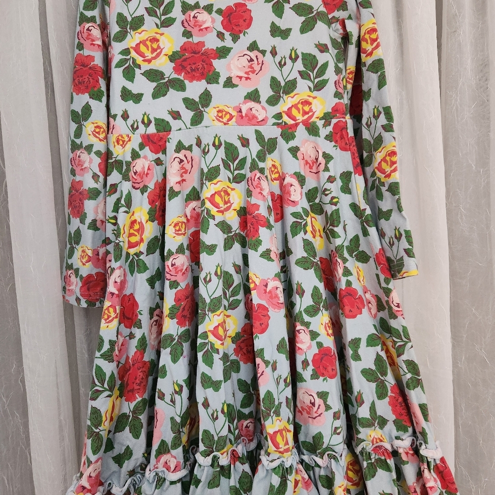 Olivia Mae Charming Long Sleeve Floral Dress w/ Red,Pink,Yellow Blooms, S7/8,EUC - Picture 3 of 7